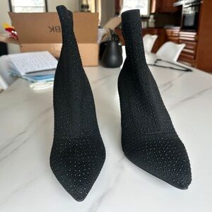 BKE Black Rhinestone Stretch Sock Pointed Ankle Boots